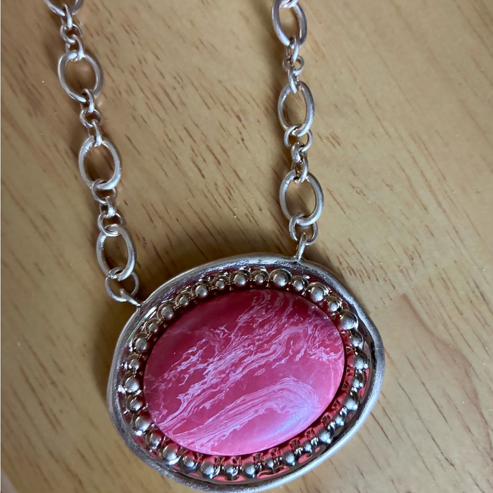 Style & Co Gold Tone Chain Necklace with Pink Pendant - Picture 3 of 5